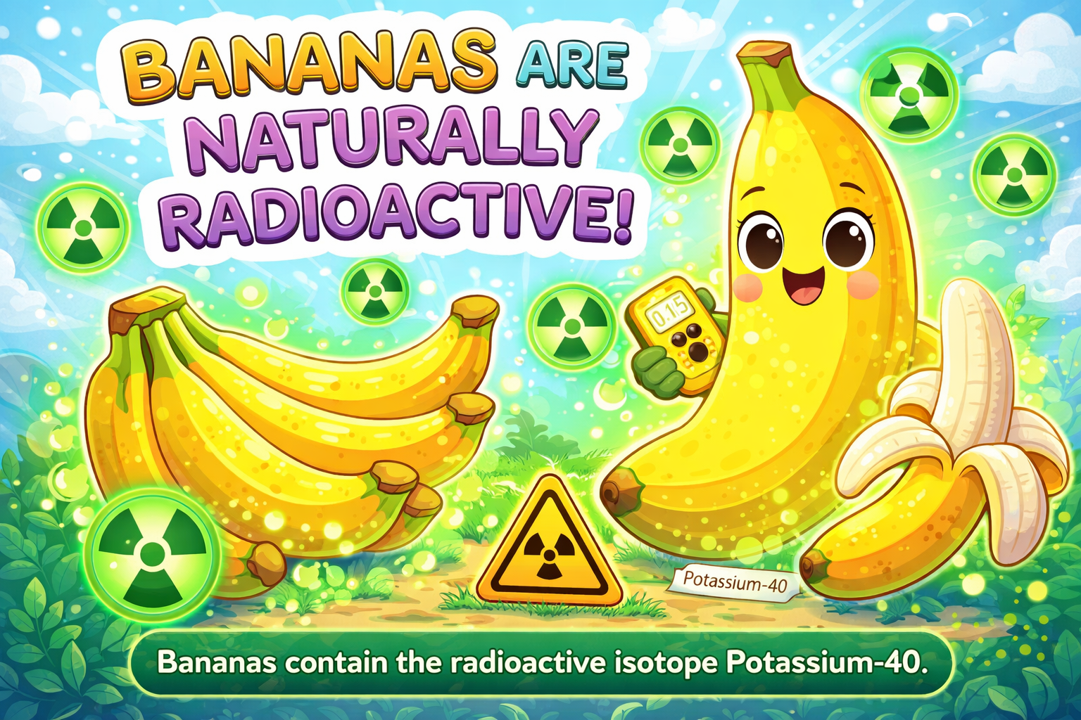 Illustration of bananas with a subtle science-style radiation concept